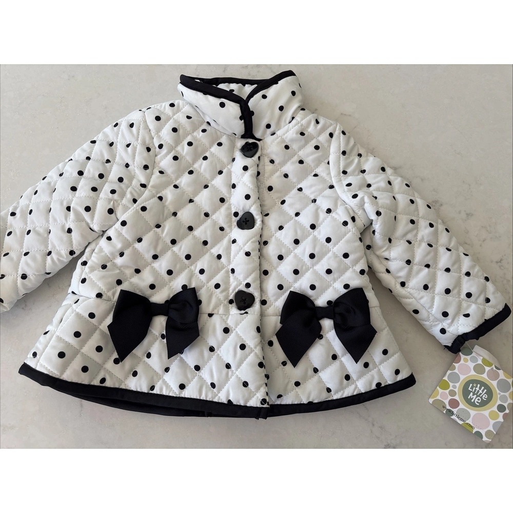 Baby Girl 12 Month Polka Dot Peacoat  Jacket Heart Buttons Quilted Little Me Bow